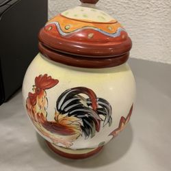 Orange Rooster Ceramic Canister Cookie Jar 9” Tall ,   If you see it here , it is available  Like new , no chip , no cracks 