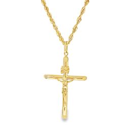 10k Yellow Gold Cross Pendant Chain Necklace 