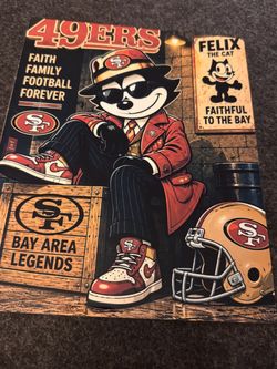 San Francisco 49ers Felix the cat on a metal sheet