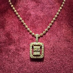 10k Yellow Gold Diamond Princess Cut Pendant With Rope Chain 0.90 ctw