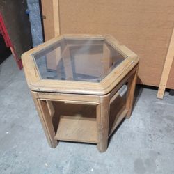 Vintage Octagon Side End Table with Glass Top