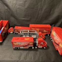 Lot Of 6 Various Disney Pixar Mattel Mack Truck Haulers