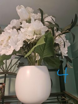 White Ceramic Vase with Faux Flowers