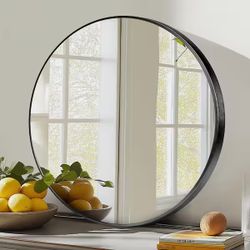 Black 30 in W x 30 in. H Round Metal Framed Wall Mirror