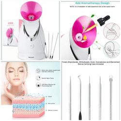 EZBASICS Facial Steamer Ionic Face Steamer W/ 5-Piece Stainless Steel Skin Kit. New Open box condition, please review all pictures for more details.