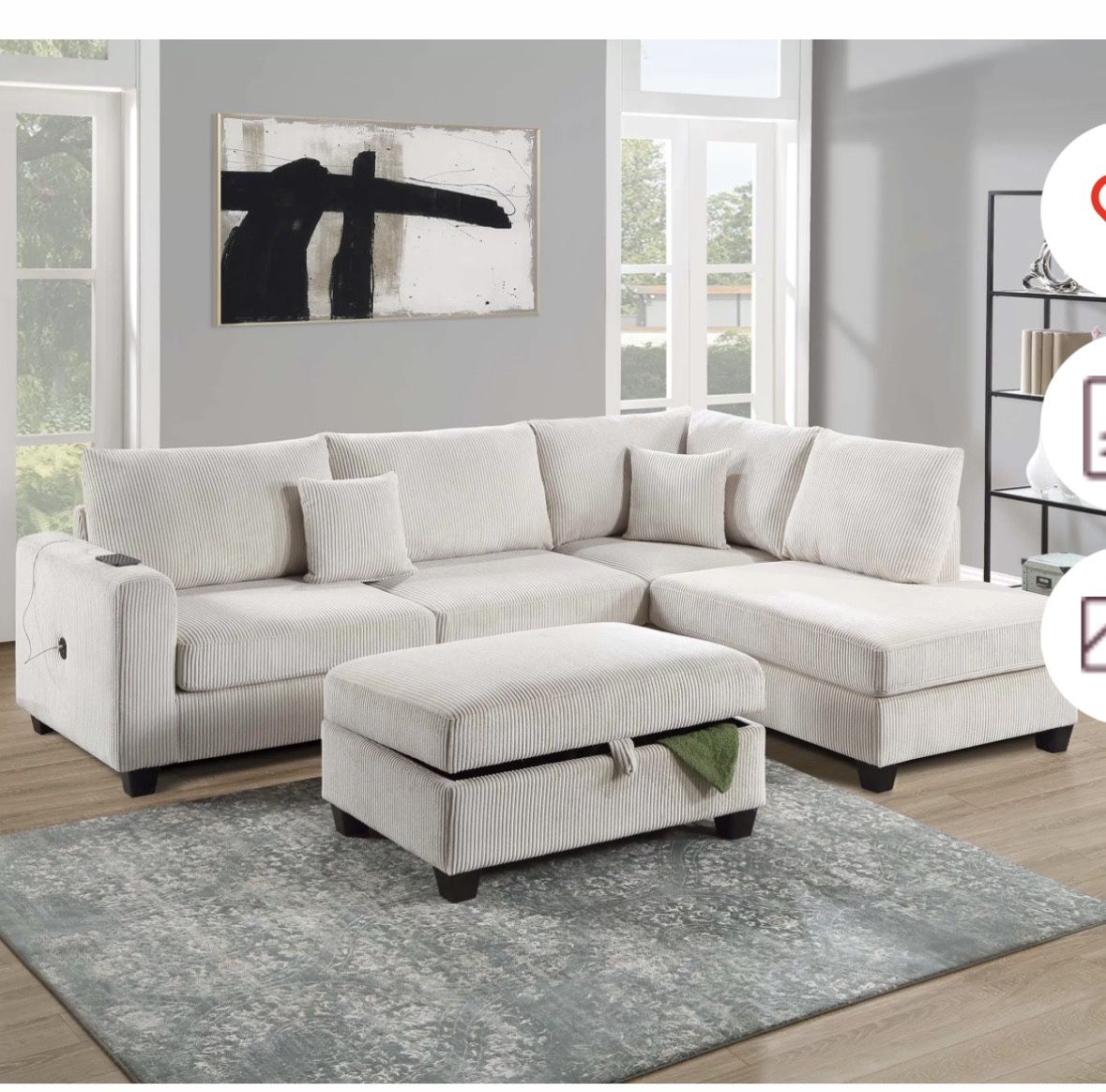 3 Pc Sectional Set With Ottoman 