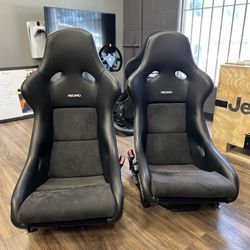 Recaro Pole Position Leather & Suede Seats With Bracket & Plates Pairs