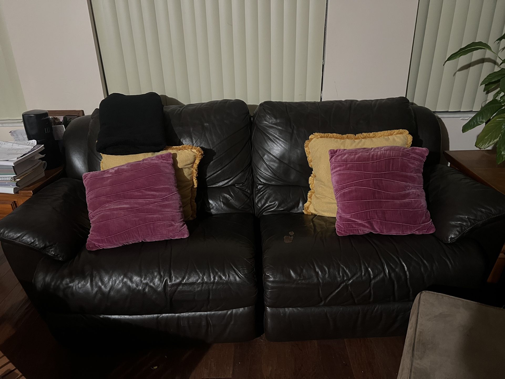 Coffee Brown Leather Couch With Two Recliners