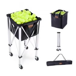 Foldable Tennis Ball Hopper, Holds 180 Tennis Balls, Lightweight Aluminum Alloy Tennis Ball Basket Cart with Wheels, Removable Bag, Carry Bag, Portabl