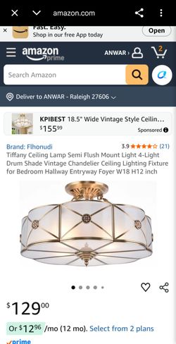 Tiffany Ceiling Lamp Semi-Flush Mount Light 4-Light Drum Shade, Chandelier, W18 x H12 in