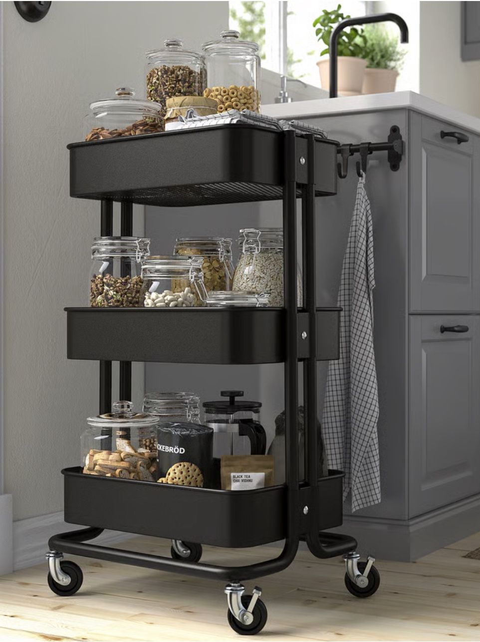 3 Tier Metal Utility Cart - Black