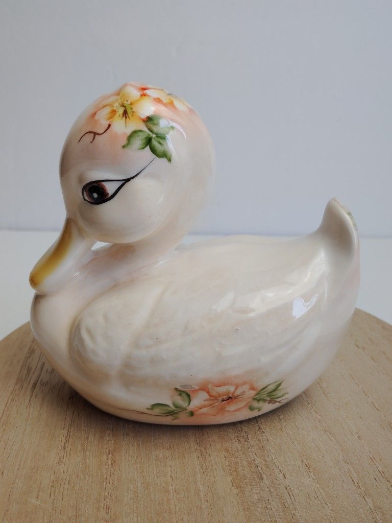 Hammersley Vintage Duck Ceramic Cotton Ball Holder White Floral Cute!