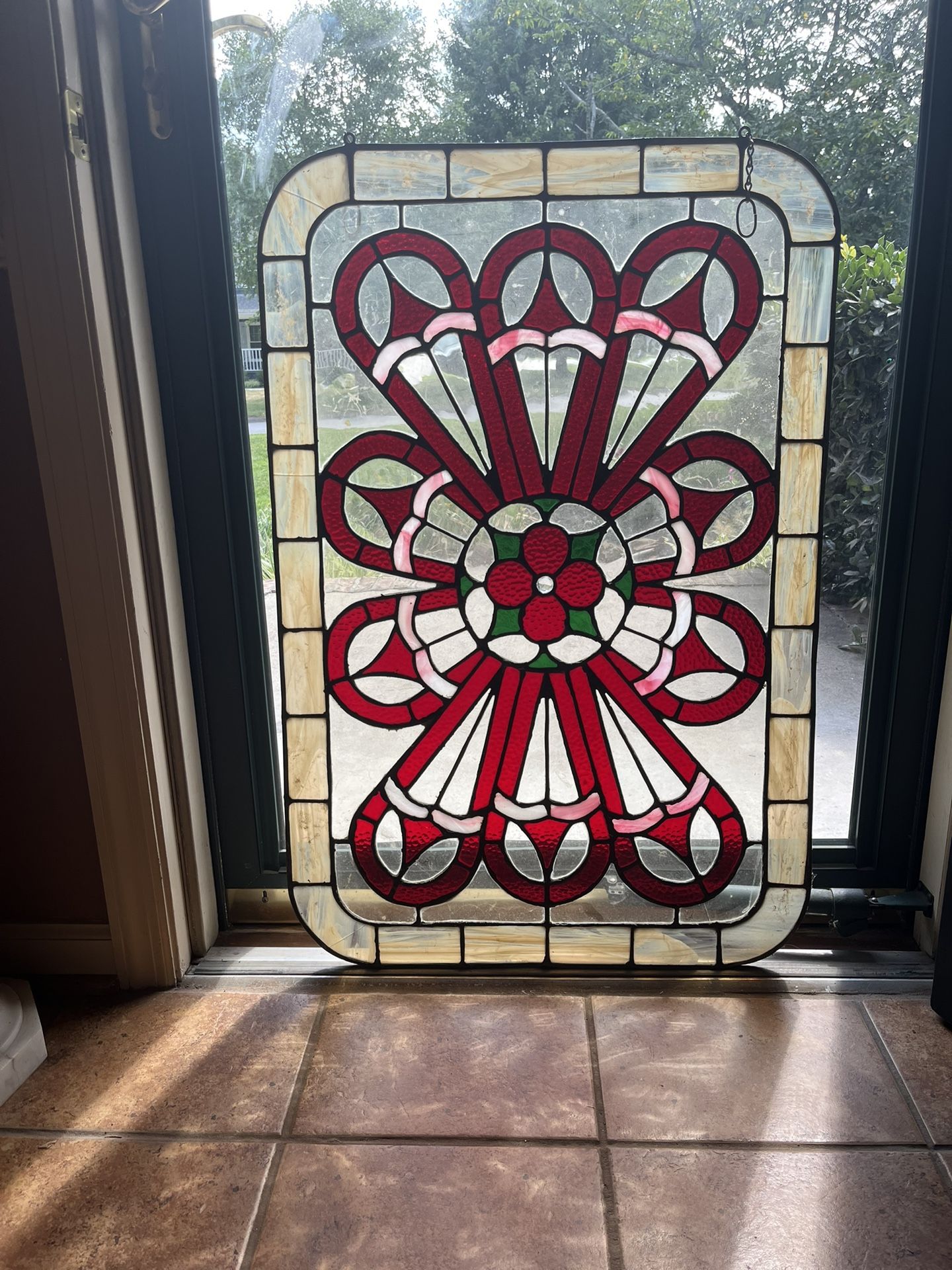 Vintage Stained Glass Window. 36.5” x 24.5” with textured glass
