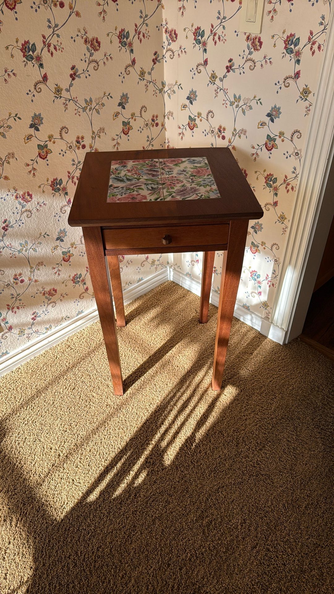 Accent Table With Flower Tile Insert