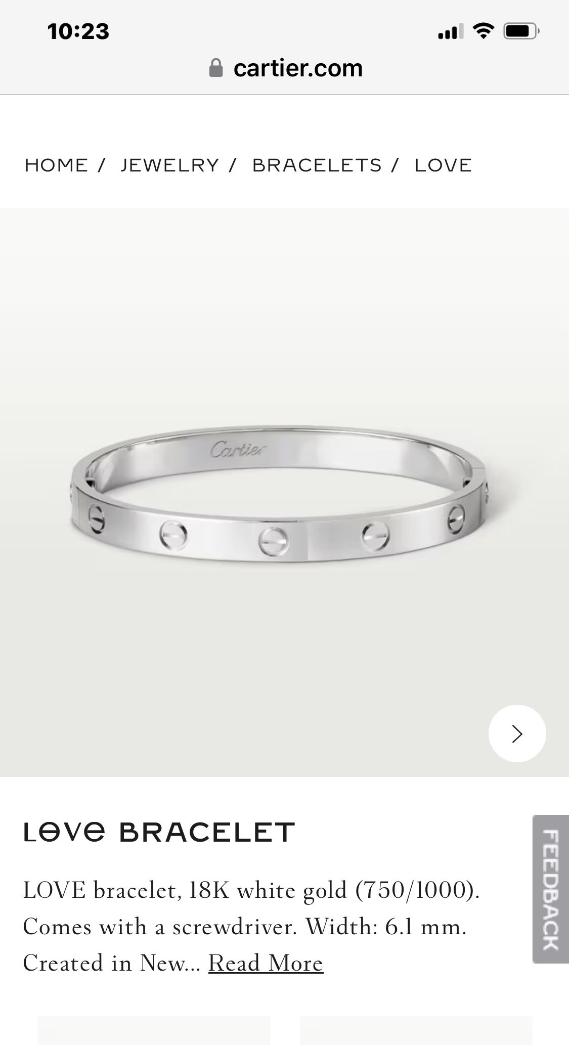 Cartier White Gold Love Bracelet Size 16