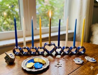Chanukah menorah-vintage-unique design-European cobalt blue+gold
