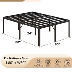 24 Inch High Queen Bed Frame with Rounded Corner, Heavy Duty Metal Bed Frame Queen Size Under-Bed Storage Space, No Box Spring Needed, Noise Free, Eas