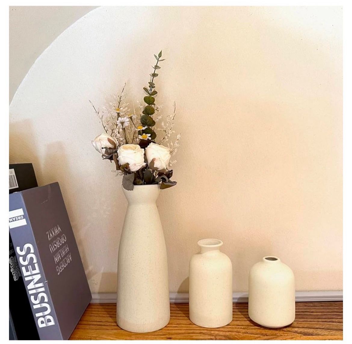 Beige Ceramic Decorative Flower Vase Set of 3,