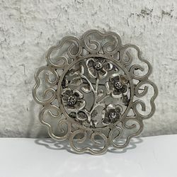 Vintage 1920's Signed Mexico Silver Art Deco Filigree Flower Brooch Pin ~ 23.9g