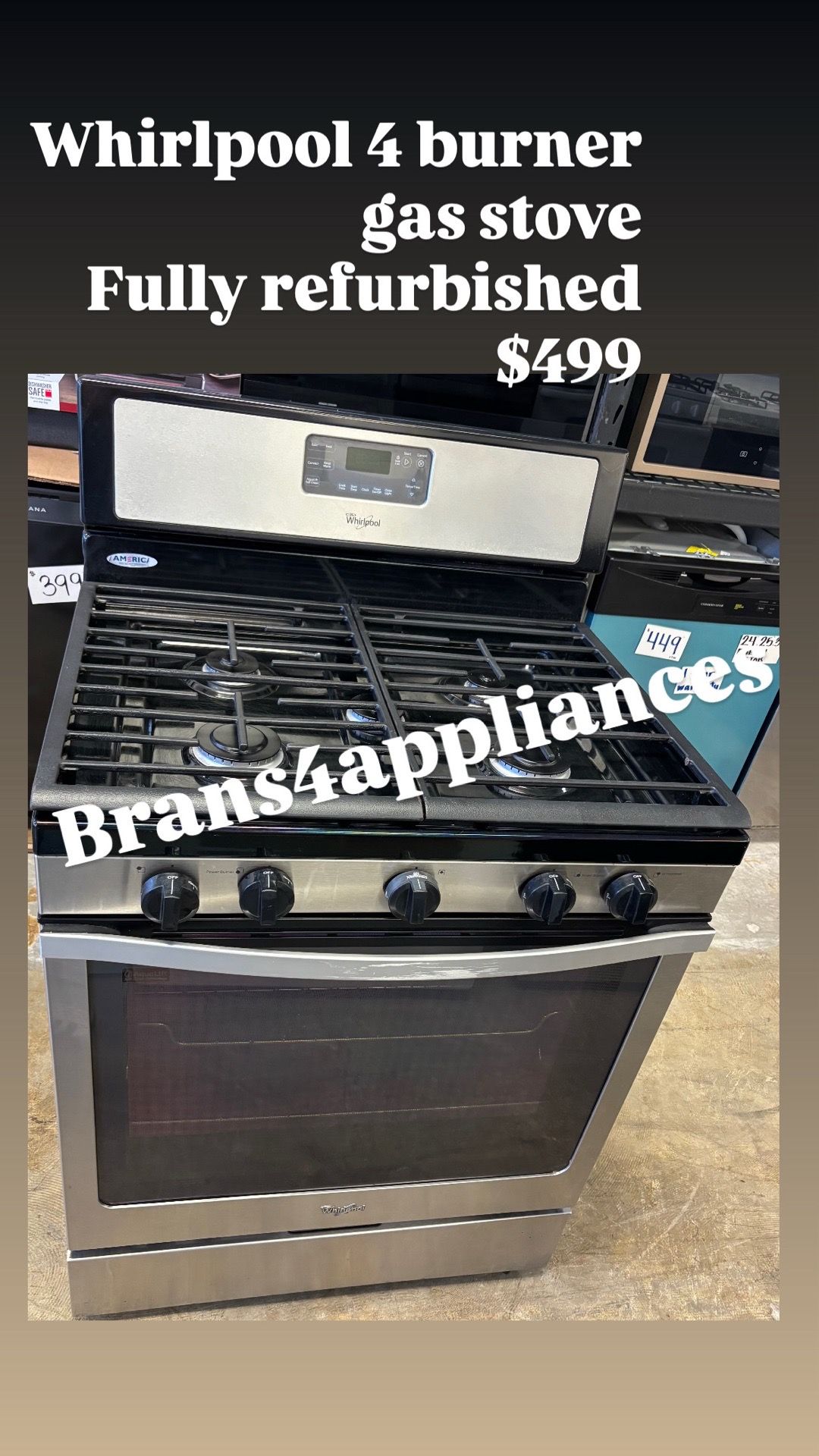 Whirlpool 4 burner gas stove