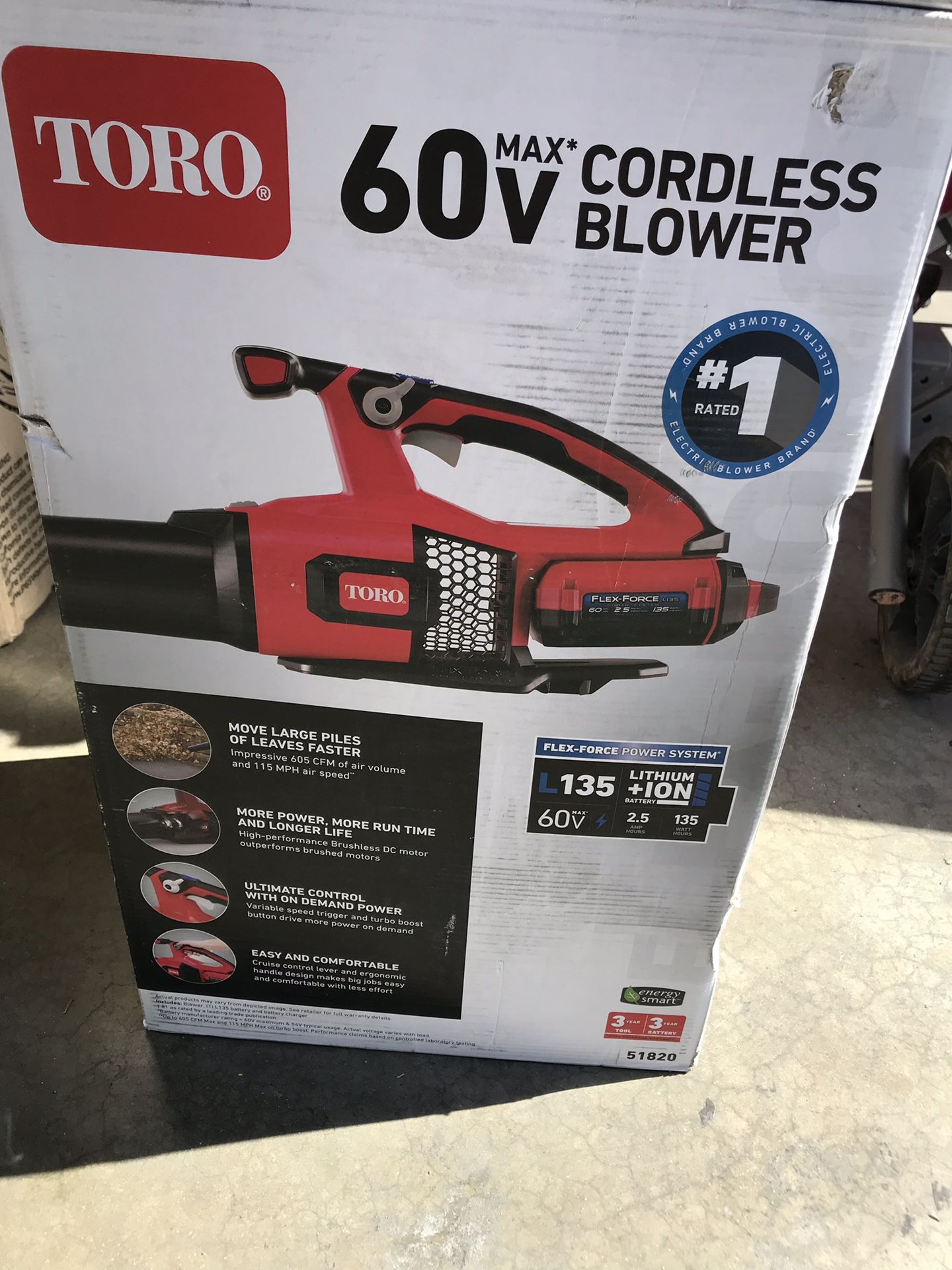 Toro 115 MPH 605 CFM 60-Volt Max Lithium-Ion Brushless Cordless Leaf Blower - 2.5 Ah Battery and Charger Included