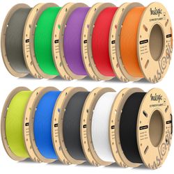 Inslogic 3D Printer Filament Bundle, Neatly Wound PLA Filament 1.75mm, Smooth Matte Surface, 2kg Total, 200g per Spool, 10 Colors, Black+White+Grey+Bl