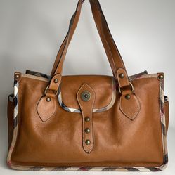 BURBERRY Brown Leather House Check Large Tote