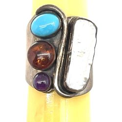 Sterling Southwestern Pearl Ring Sz. 8