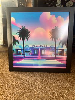 Neon palm mall framed print