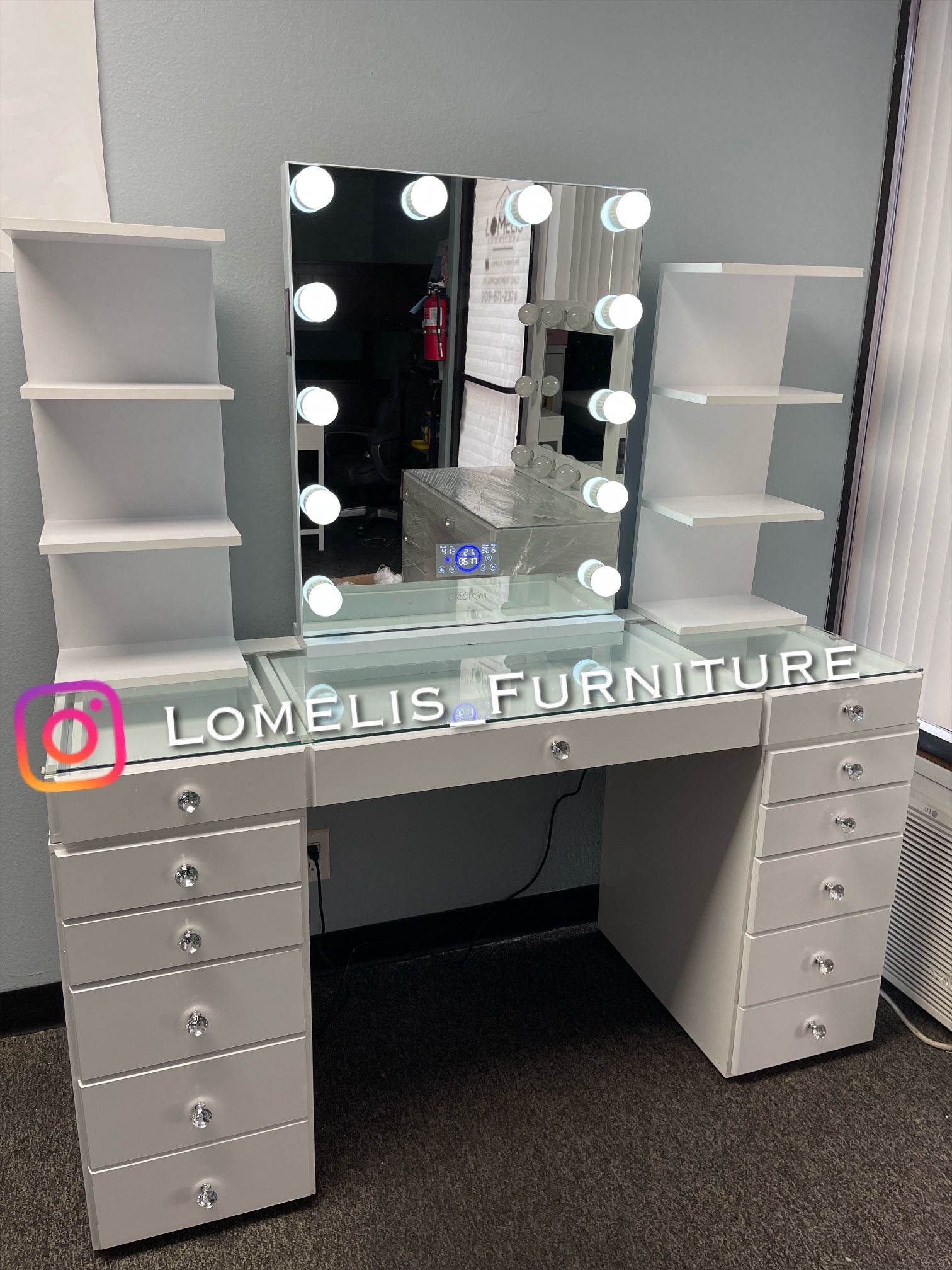 Vanity Set W Shelves And Hollywood Mirror
