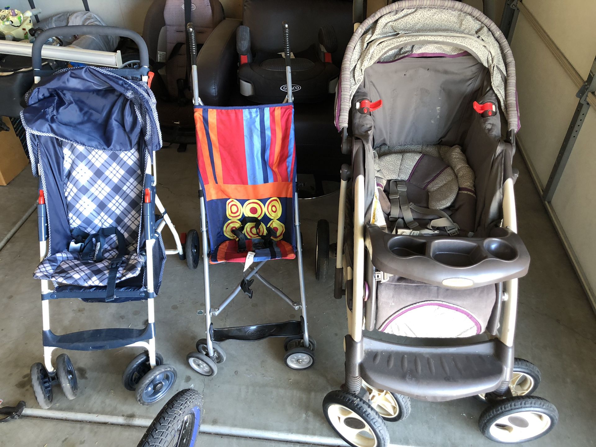 Love seat, booster seat, car seats and strollers