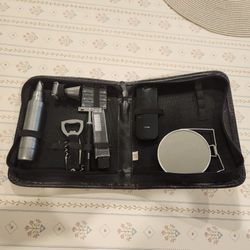 generic 8-piece personal care travel kit in black, zippered leather case, add your essential items in the bag