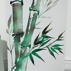 Green Bamboo Ink Wash Wall Art