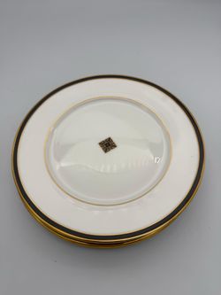Lenox Kristy Salad Plates Debut Collection Black Band Gold Trim Medallion Set 4