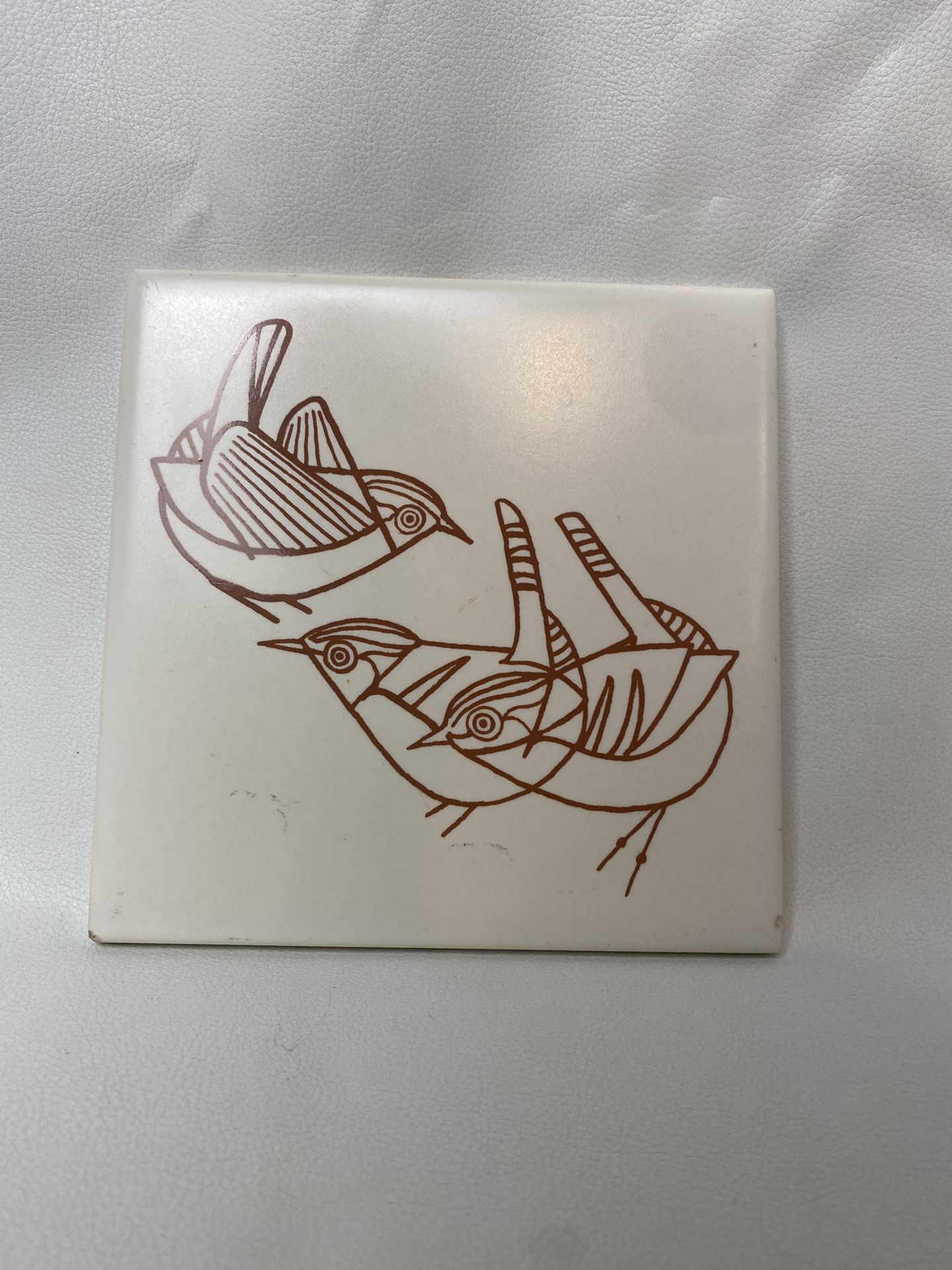 rare vintage bird Mosaic brand tile trivets with line drawings, made in the USA
