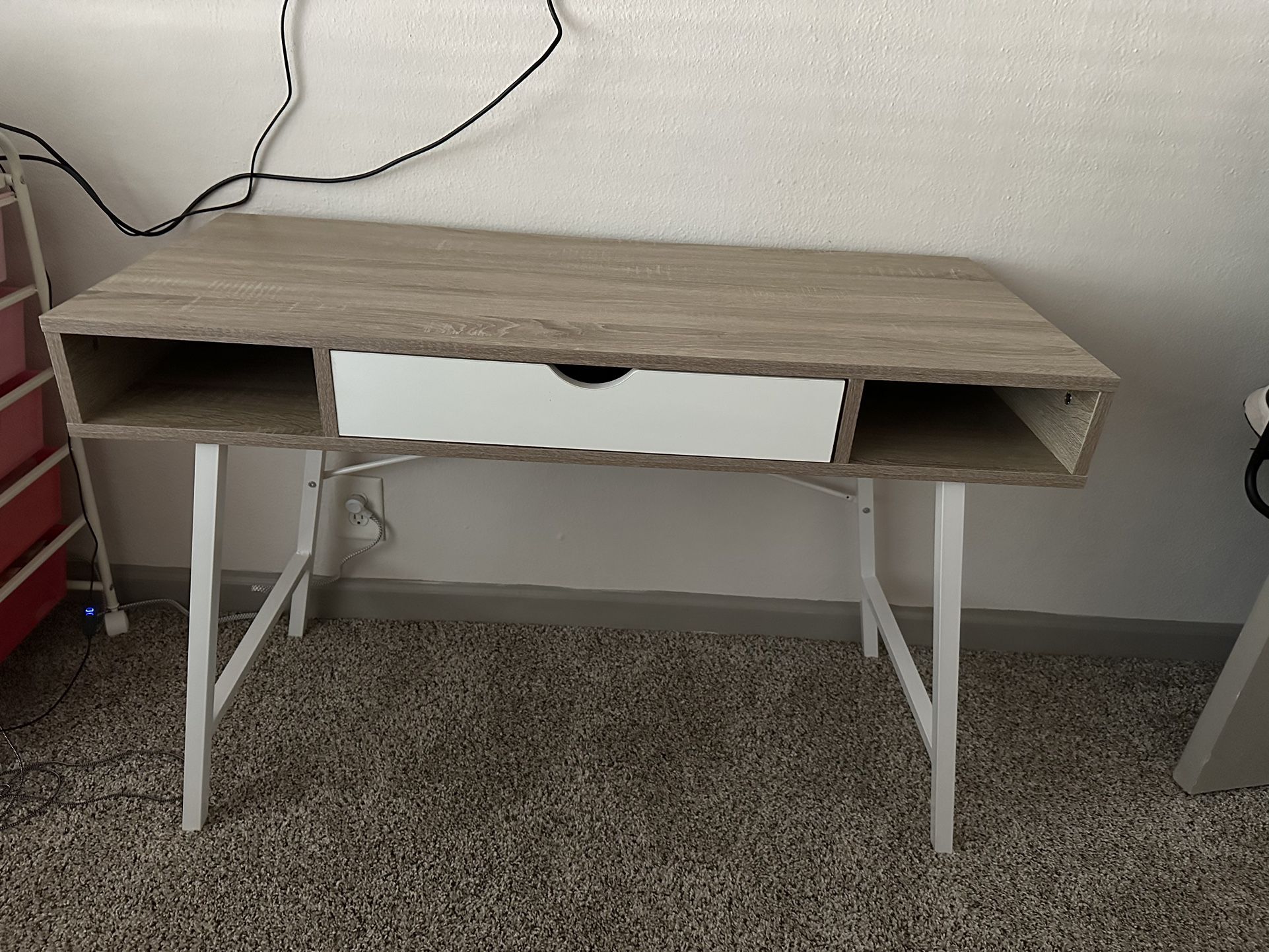 Study Desk, White and Soft Brown 