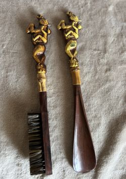 Vintage Jockey Horse Shoe Horn And Shoe Lint Brush Set Japan 