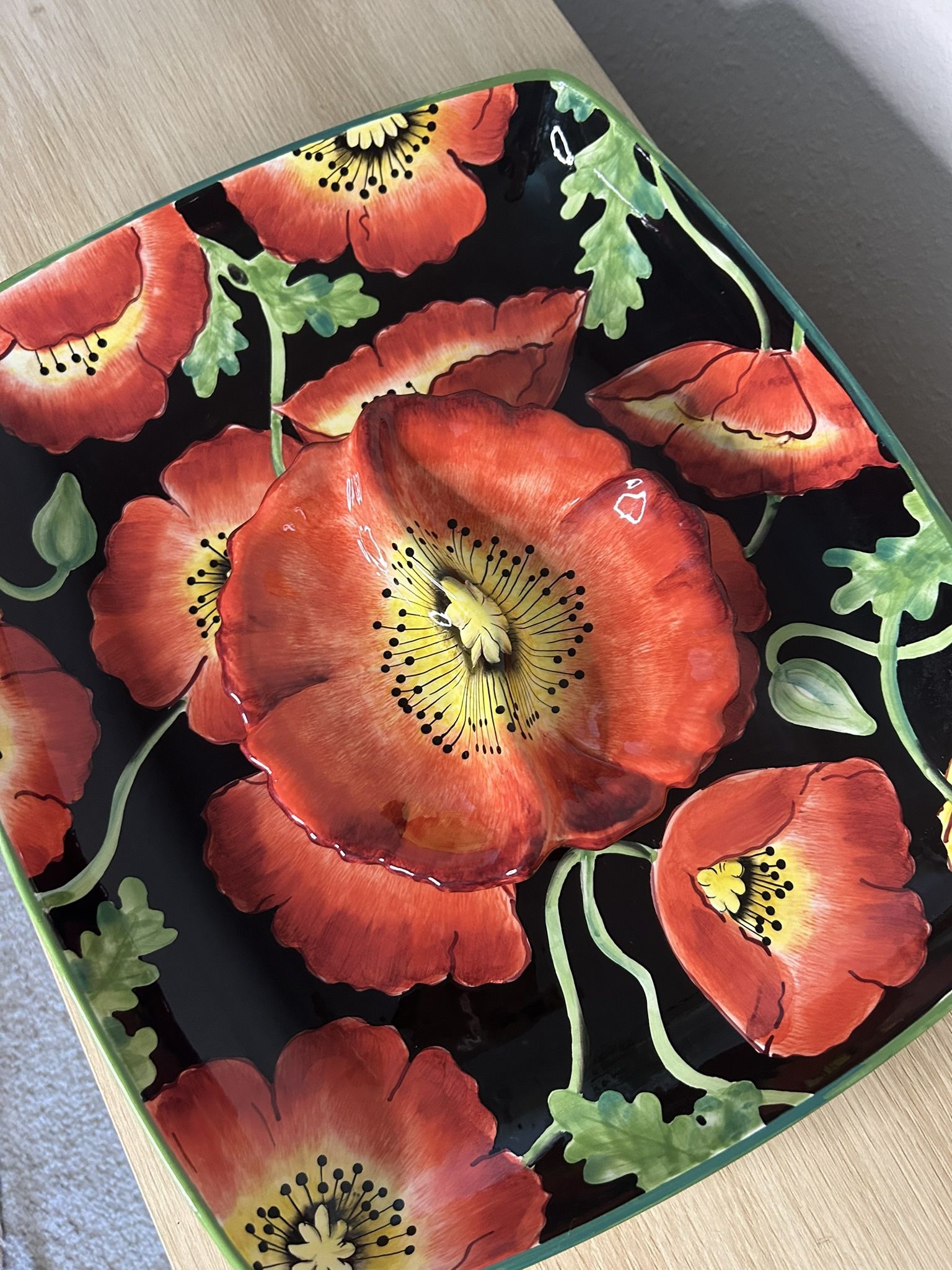 Clay Art Poppies 2 Piece Chip & Dip Tray Hand Painted Poppies So. San Francisco