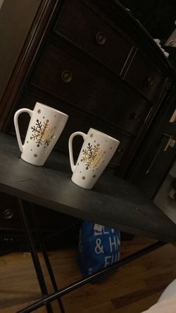 White Ceramic Snowflake Mugs Set of 2