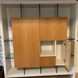 Scandavian Modern Wall Unit With Doors And Thick Glass Shelves