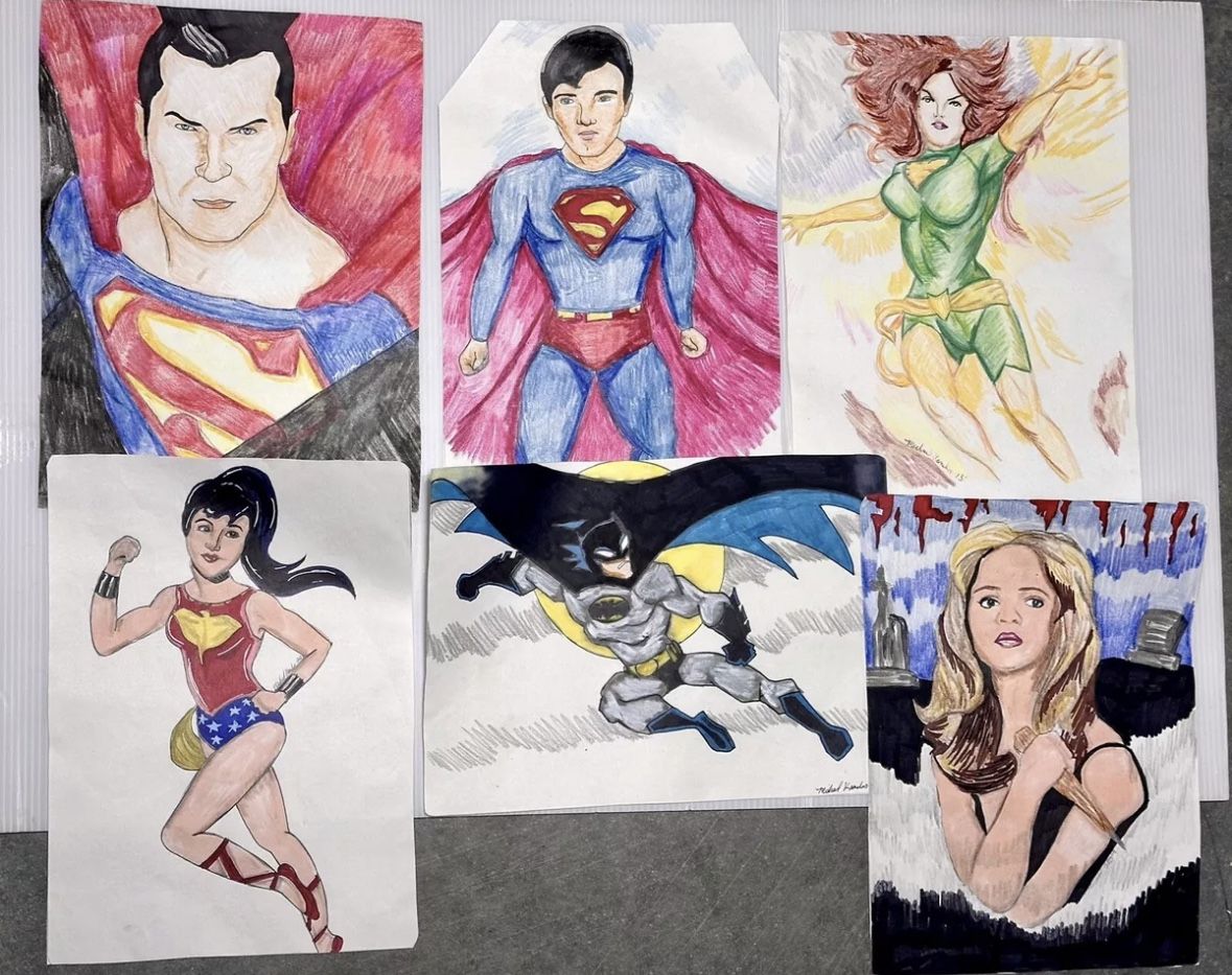 Super Hero Art Sketch Drawings 9x12 By Mike Kanelos Lot Of 5