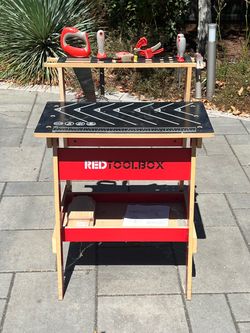 Kid's Red Box work bench with tools