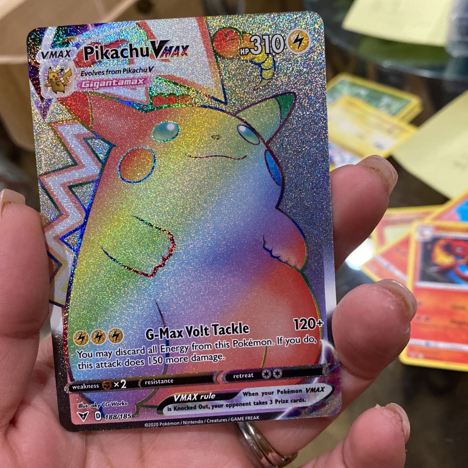 pokemon card pikachu rainbow Pikachu VMAX Rainbow Secret Rare Silver FOIL Pokemon TCG Card 044/185 NM