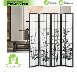 4-Panel Flower Painting Room Divider - Black 😍🌟❗️