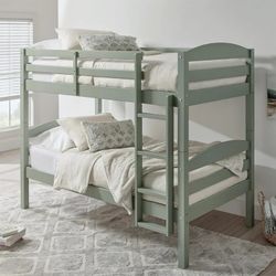 Better Homes & Gardens Leighton Kids' Convertible Twin-Over-Twin Bunk Bed, Sage Green, New In Box