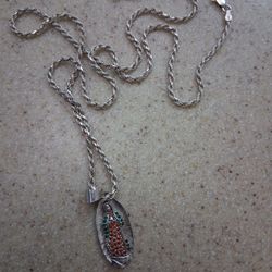 Silver Rope With Virgen Mary Pendent Sliver 