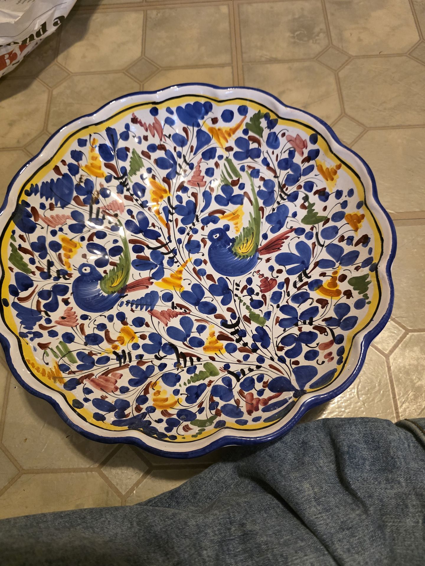 Vintage large scalloped edge bowl made in Italy