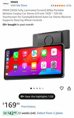 MINIX [2026 Fully Laminated Screen] 60fps Portable Wireless Carplay / ANDROID AUTO Car Stereo 8.9 Inch