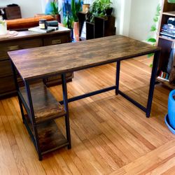 Wood Desk With Metal Frame - Excellent Condition