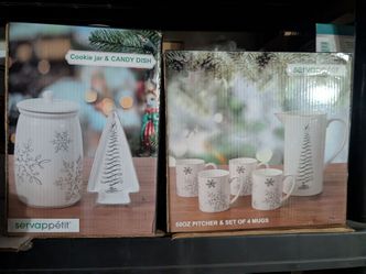 Servappétit Christmas Cookie Jar, Candy Dish, Pitcher & Mug Set